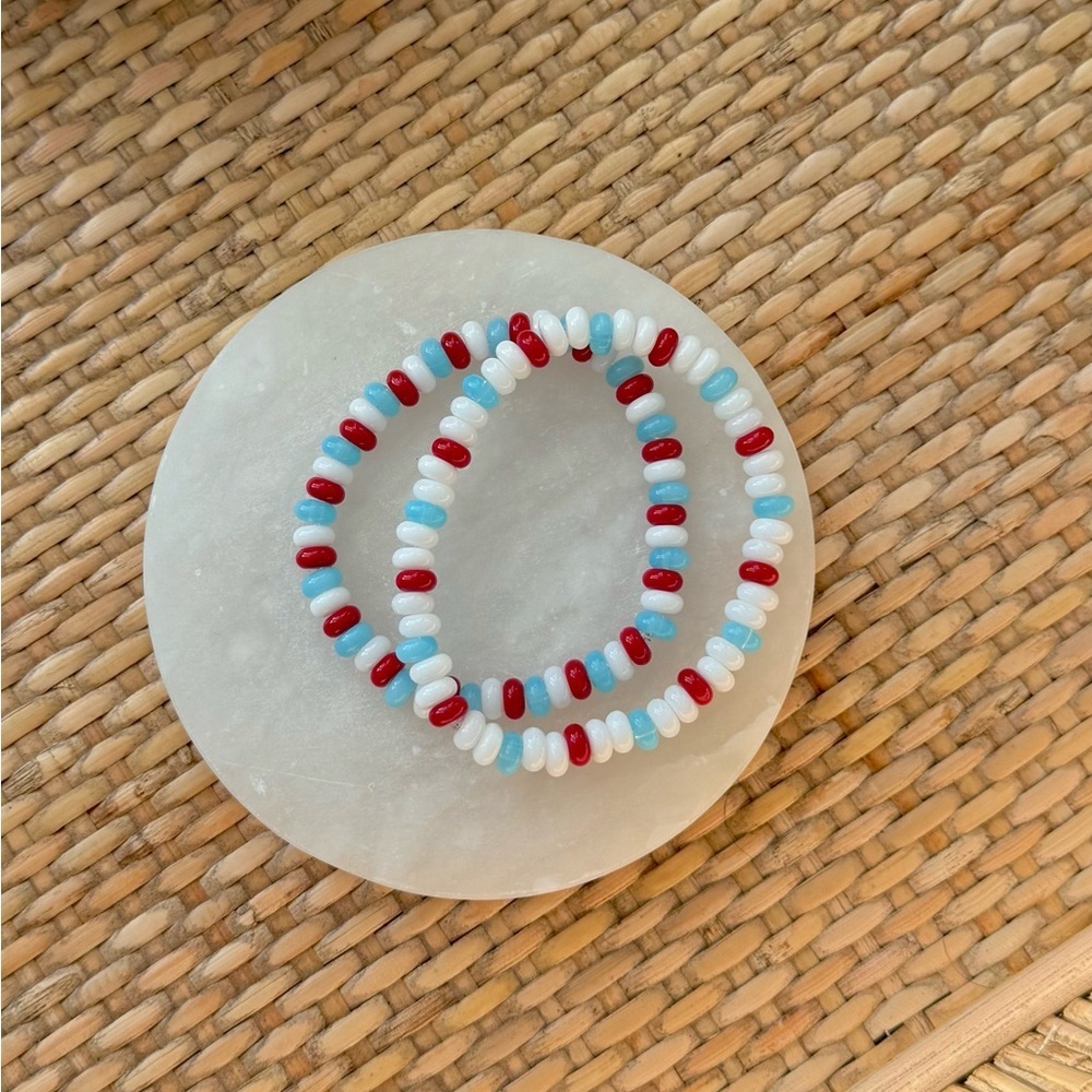 Red White and Blue Patriotic Beaded Bracelet Set of Two - Fourth of July